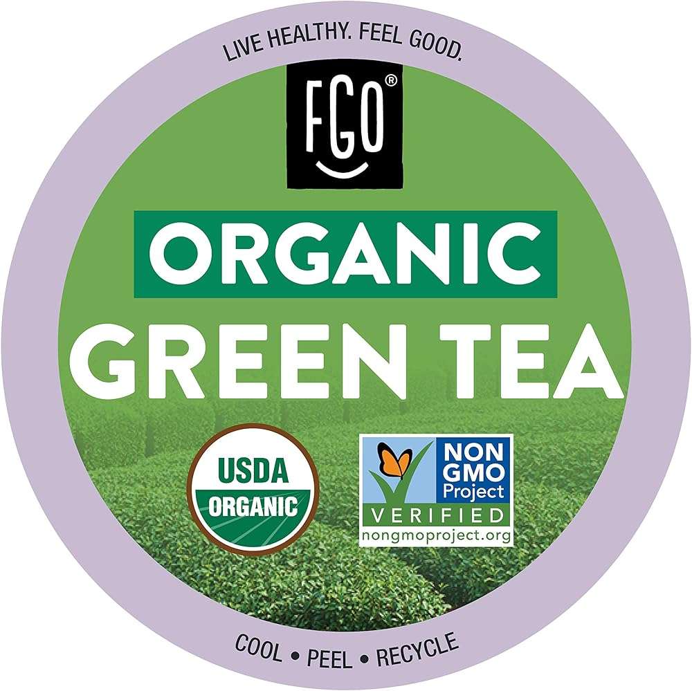 FGO Organic Green Tea K-Cup Pods for Keurig, 24 Count (Pack of 1), Premium Green Tea is USDA Organic, Non-GMO, & Recyclable with Naturally Occurring Caffeine - Image 1