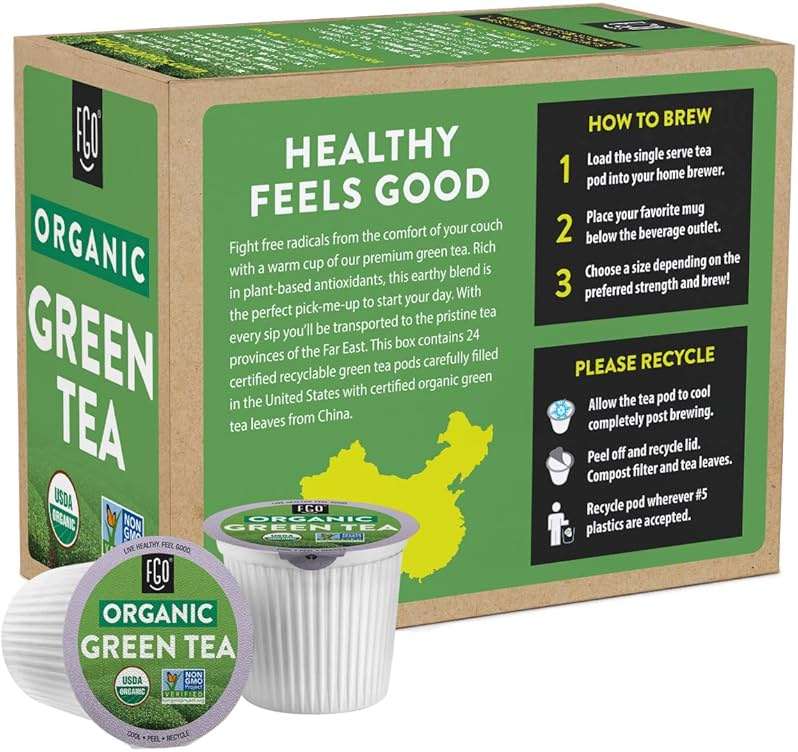 FGO Organic Green Tea K-Cup Pods for Keurig, 24 Count (Pack of 1), Premium Green Tea is USDA Organic, Non-GMO, & Recyclable with Naturally Occurring Caffeine - Image 7