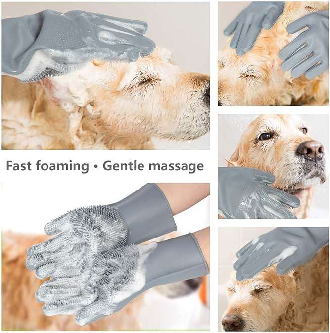 Pet Grooming Gloves - Gentle Dog Bathing Shampoo Brush - Massage Mitt with Enhanced Five Finger Design - Efficient Deshedding Glove for Dogs, Cats, Rabbits and Horses - 1 Pack - Image 3