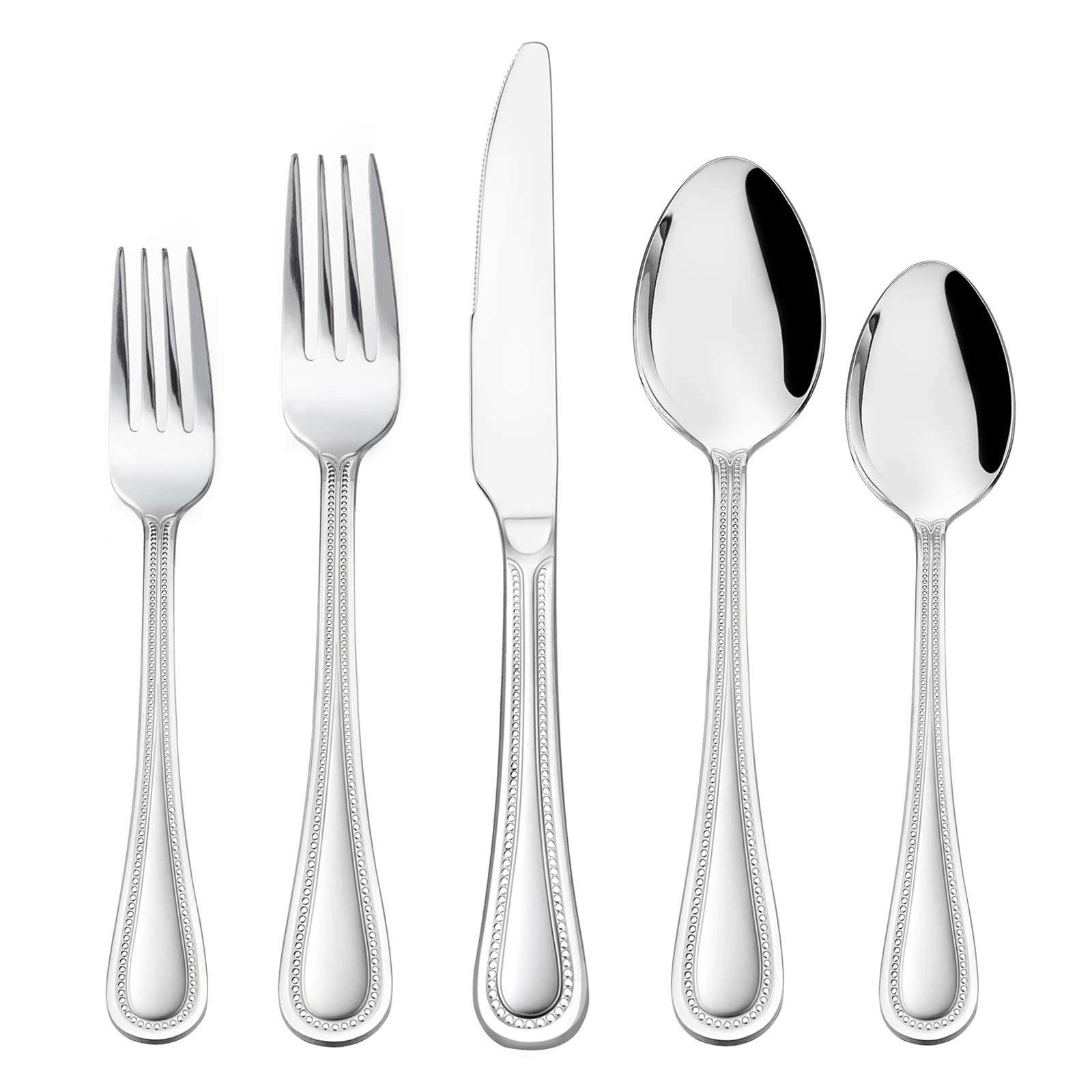 HaWare Silverware Set, 60-Piece Pearled Edge Stainless Steel Flatware for 12, Beading Tableware Cutlery Utensil for Home, Mirror Polished, Dishwasher Safe - Image 1
