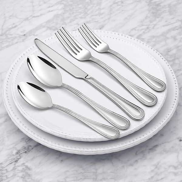 HaWare Silverware Set, 60-Piece Pearled Edge Stainless Steel Flatware for 12, Beading Tableware Cutlery Utensil for Home, Mirror Polished, Dishwasher Safe - Image 2