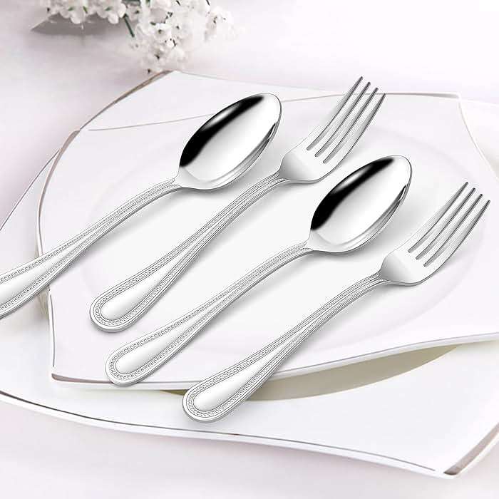 HaWare Silverware Set, 60-Piece Pearled Edge Stainless Steel Flatware for 12, Beading Tableware Cutlery Utensil for Home, Mirror Polished, Dishwasher Safe - Image 4