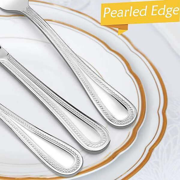 HaWare Silverware Set, 60-Piece Pearled Edge Stainless Steel Flatware for 12, Beading Tableware Cutlery Utensil for Home, Mirror Polished, Dishwasher Safe - Image 5