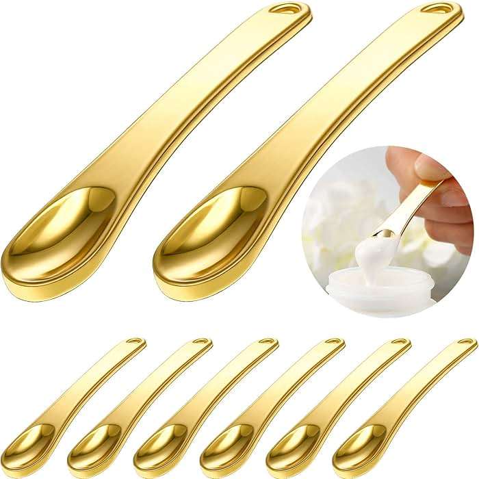 8 Pieces Skincare Spatula Metal Cosmetic Spatulas Makeup Applicator Mini Beauty Scoop Facial Cream Mask Spoon for Mixing and Sampling(Gold) - Image 1