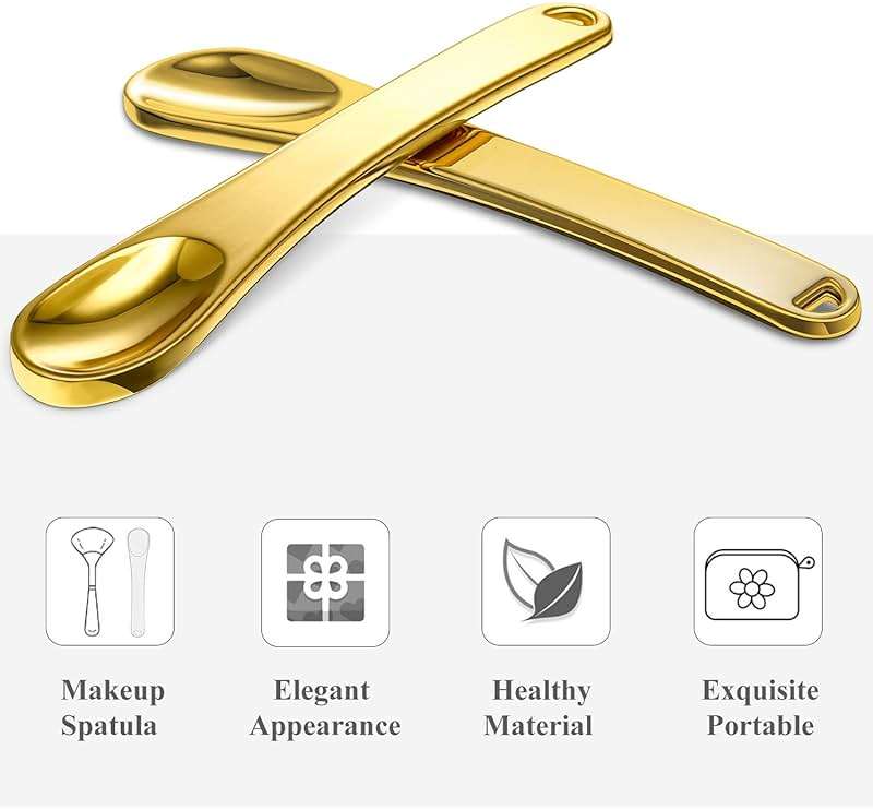 8 Pieces Skincare Spatula Metal Cosmetic Spatulas Makeup Applicator Mini Beauty Scoop Facial Cream Mask Spoon for Mixing and Sampling(Gold) - Image 3