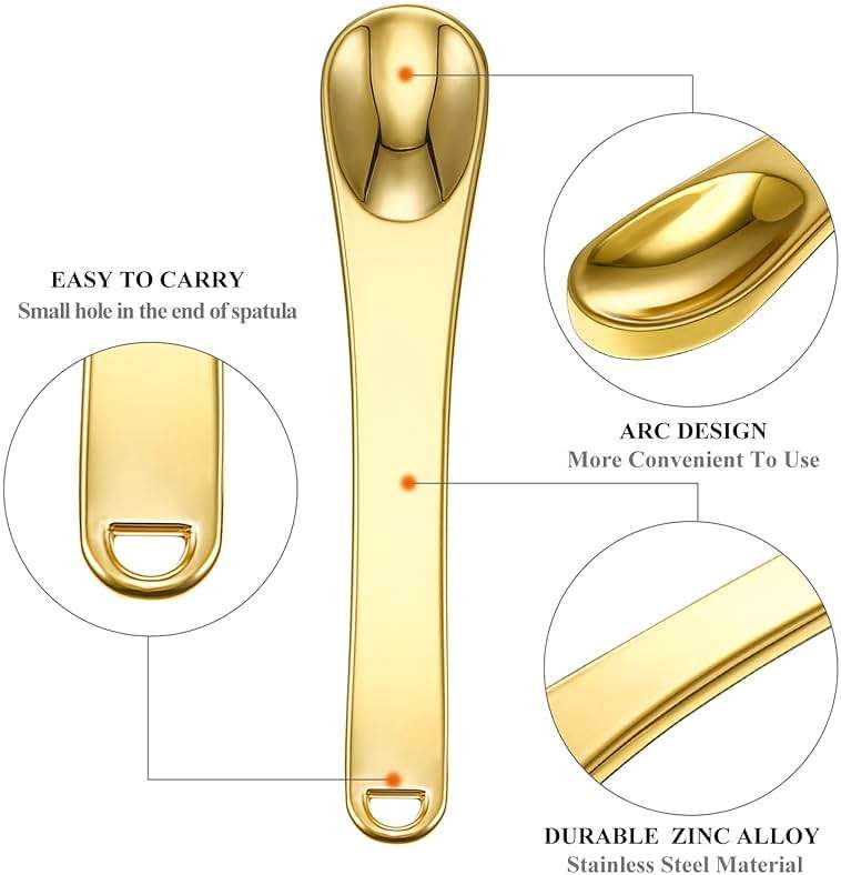 8 Pieces Skincare Spatula Metal Cosmetic Spatulas Makeup Applicator Mini Beauty Scoop Facial Cream Mask Spoon for Mixing and Sampling(Gold) - Image 4