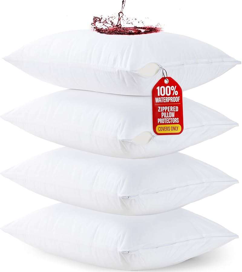 Set of 4 Pillow Protectors with Zipper Queen Size, Bed Bug and Dust Mite Proof Pillow Covers, Ultra Soft Pillow Encasements, Moisture Wicking and Waterproof Pillow Cases by Utopia Bedding (White) - Image 1