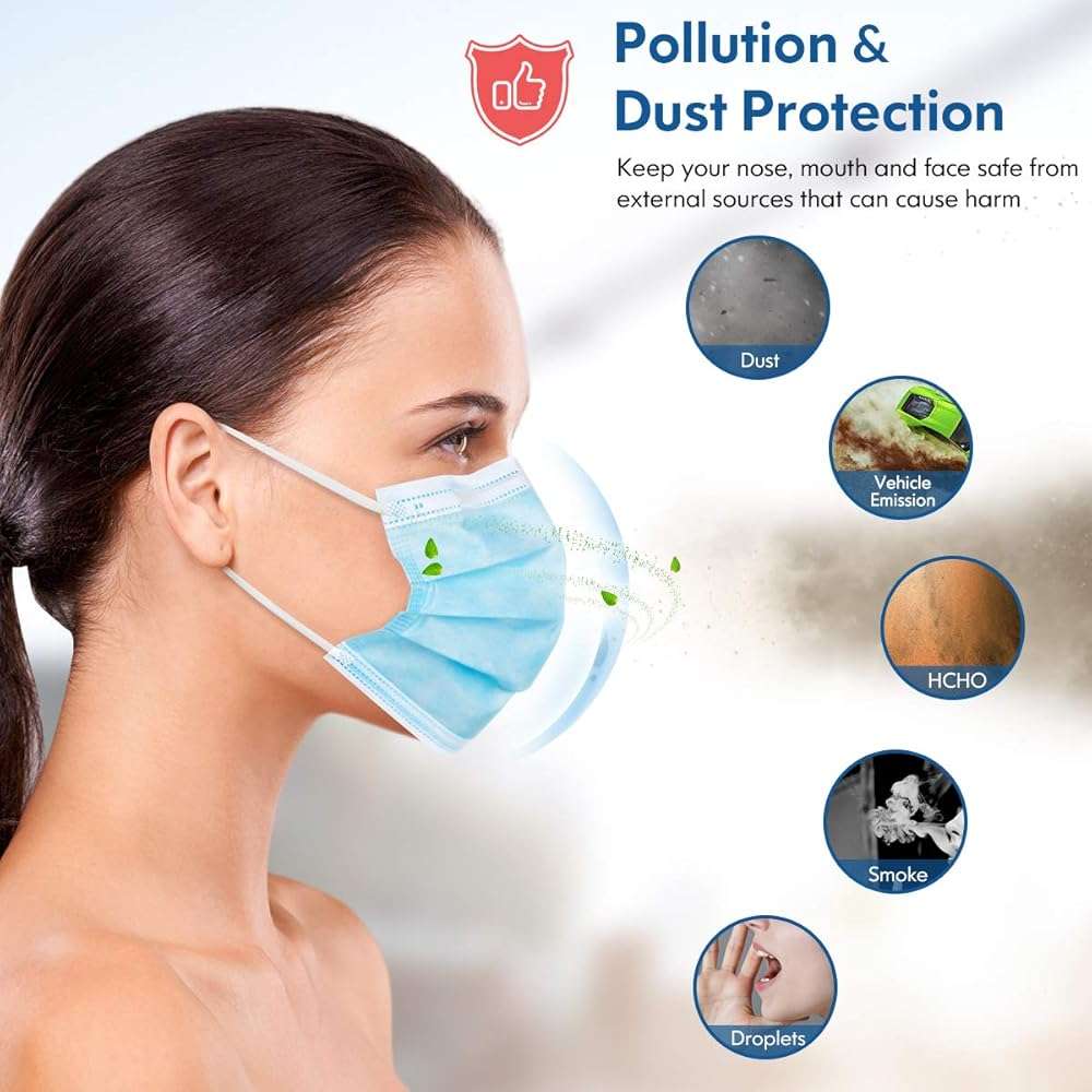 HDFK Face Mask Disposable Adults 3Ply Non-Woven with Nose Clip Ear Loop Blue 50Pack - Image 4