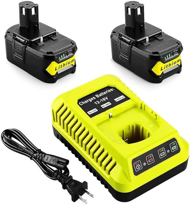 2Pack Replacement for Ryobi 18V Battery P108 P104 P105 P102 P103 P122 P109 Li-ION Compatible with Ryobi 18V ONE+ System Cordless Power Tools with P117 Charger for Ryobi 18V Batteries - Image 1