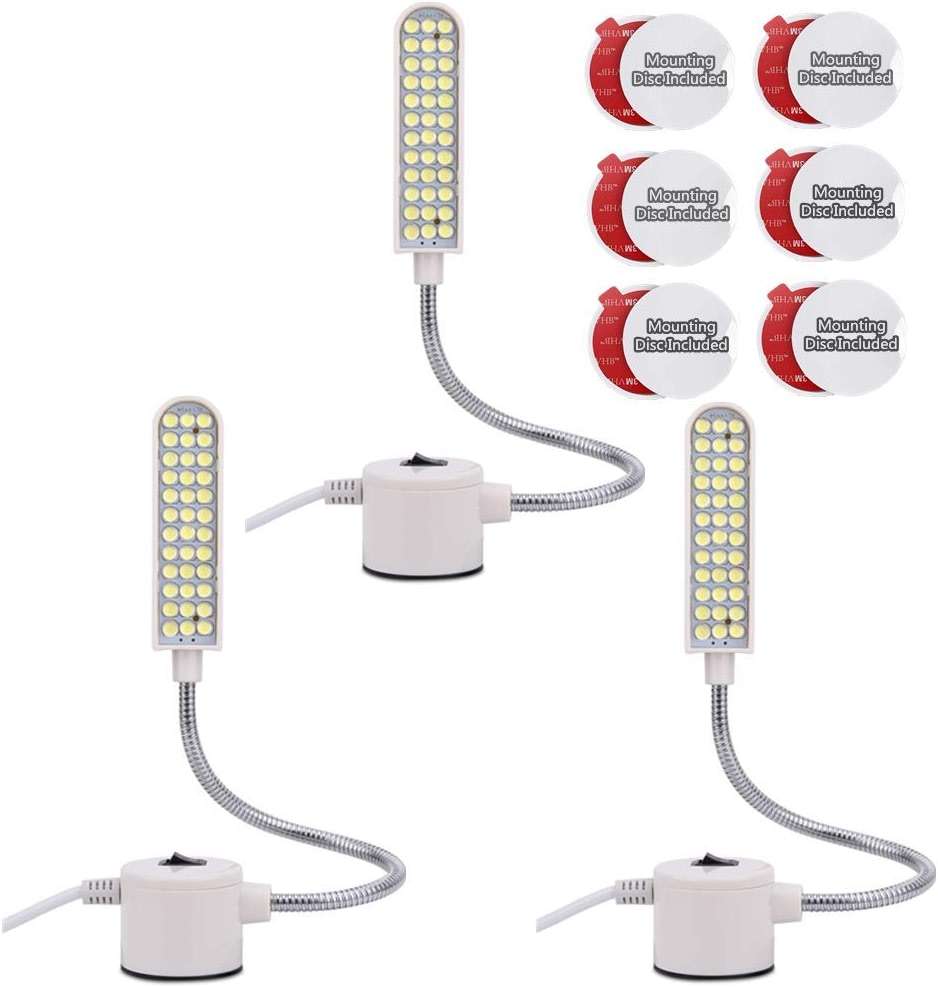 harmiey Sewing Machine Light Gooseneck Work Light with Magnetic Mounting Base, White Soft Light for Lathes, Drill Presses, Workbenches (3PACK) - Image 1