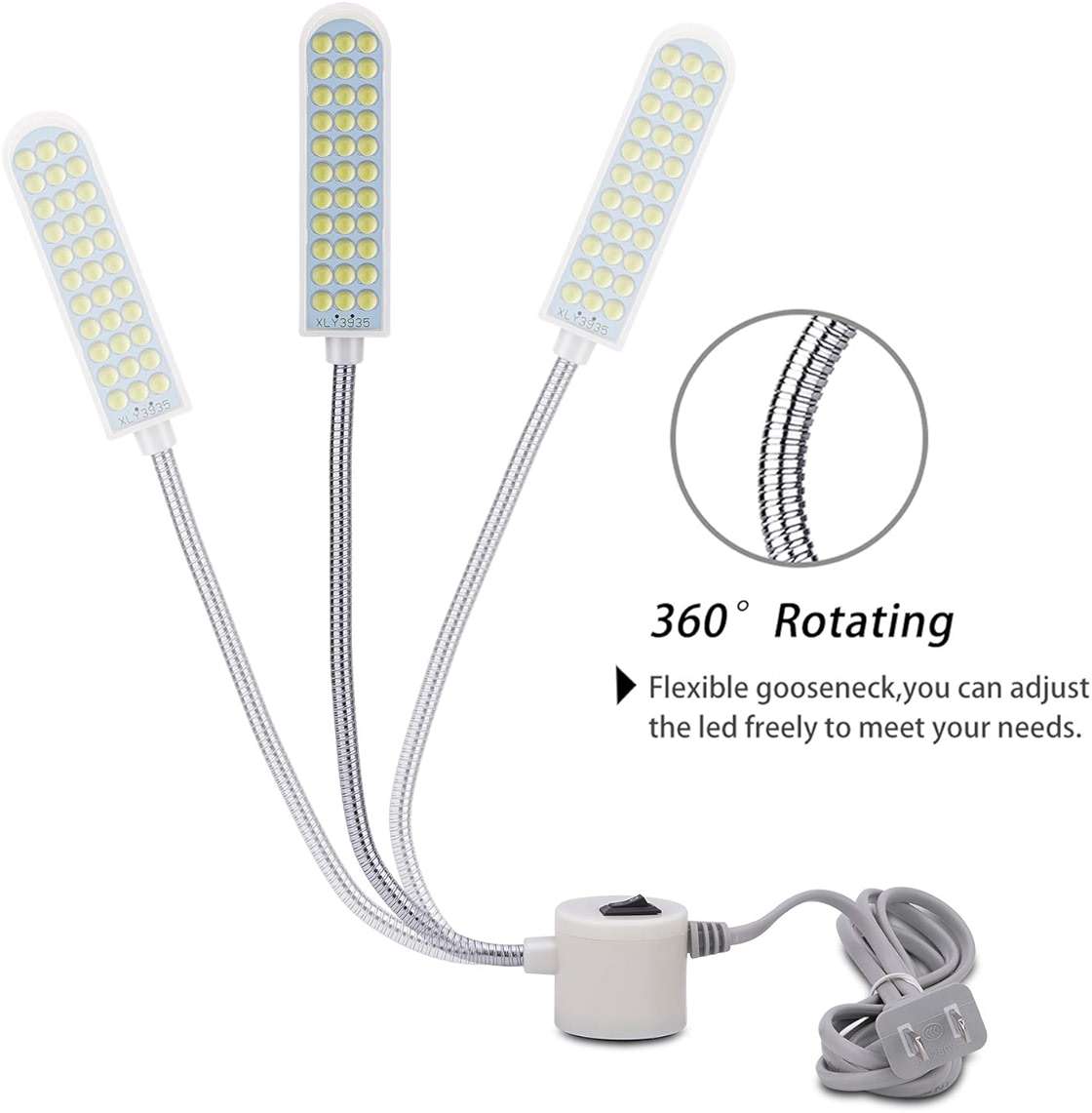 harmiey Sewing Machine Light Gooseneck Work Light with Magnetic Mounting Base, White Soft Light for Lathes, Drill Presses, Workbenches (3PACK) - Image 2