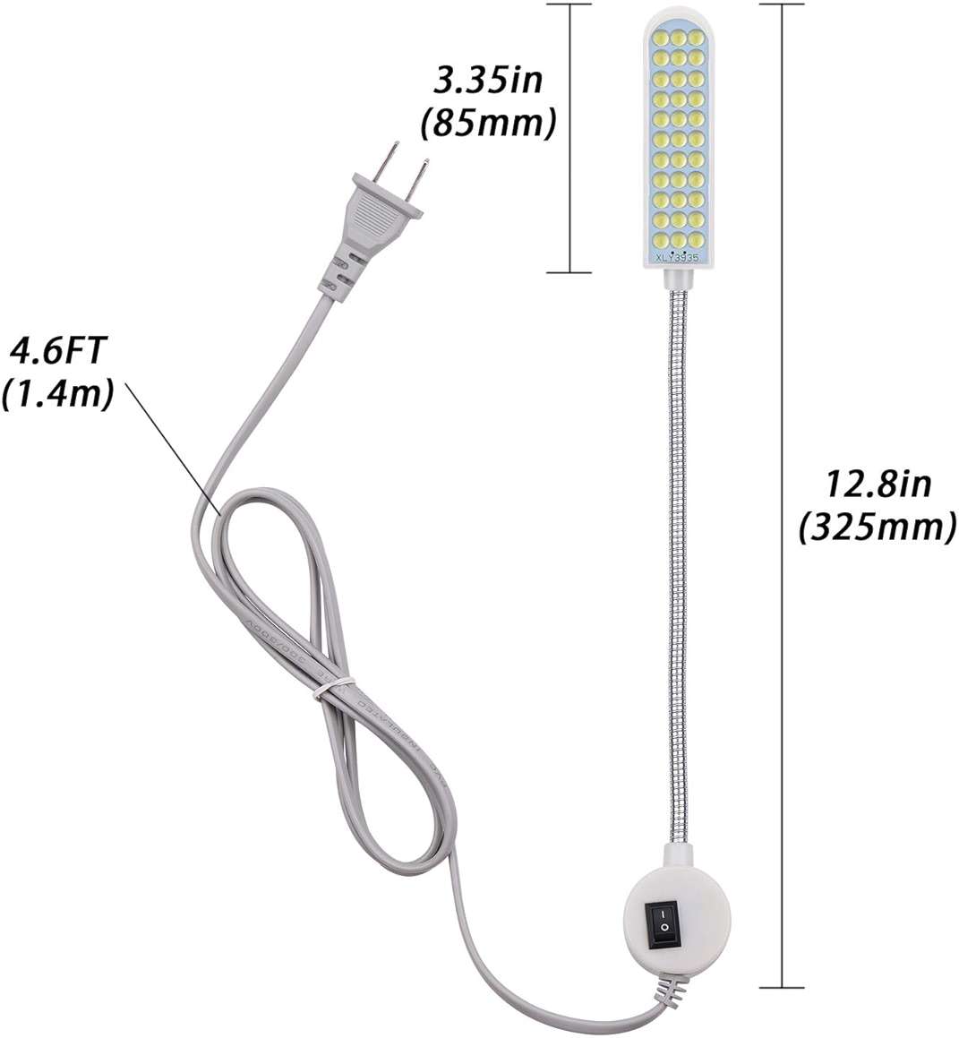 harmiey Sewing Machine Light Gooseneck Work Light with Magnetic Mounting Base, White Soft Light for Lathes, Drill Presses, Workbenches (3PACK) - Image 3