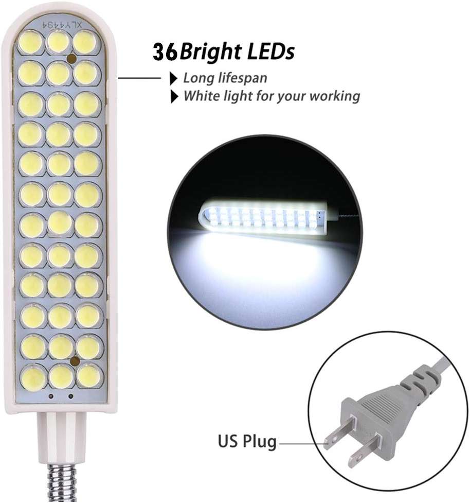 harmiey Sewing Machine Light Gooseneck Work Light with Magnetic Mounting Base, White Soft Light for Lathes, Drill Presses, Workbenches (3PACK) - Image 4