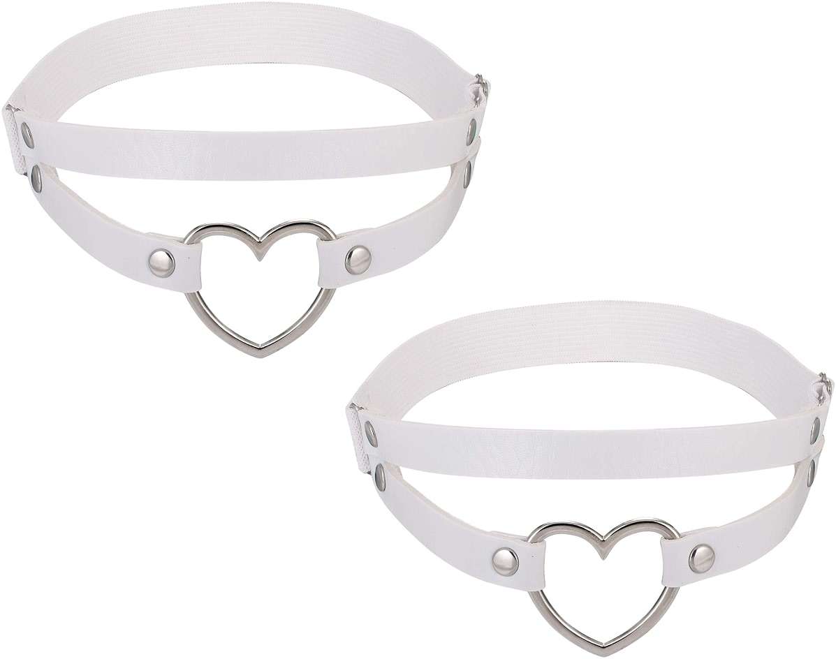 FM FM42 Multicolor PU Simulated Leather Women's Gothic Double Straps Heart O Ring Leg Thigh Elastic Garter Belt, One Pair - Image 1
