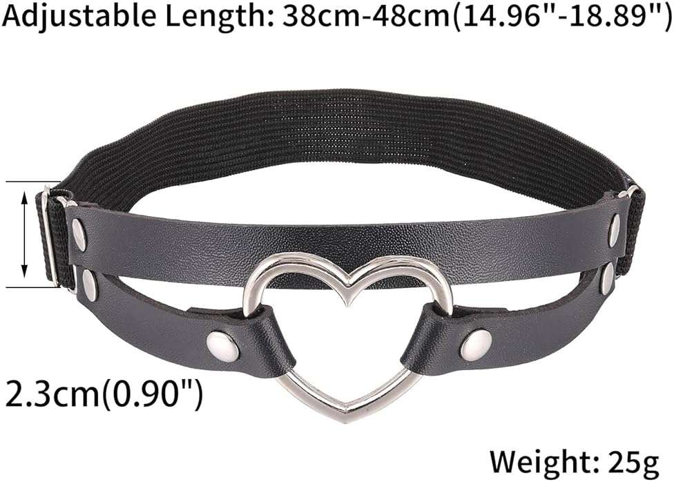 FM FM42 Multicolor PU Simulated Leather Women's Gothic Double Straps Heart O Ring Leg Thigh Elastic Garter Belt, One Pair - Image 2