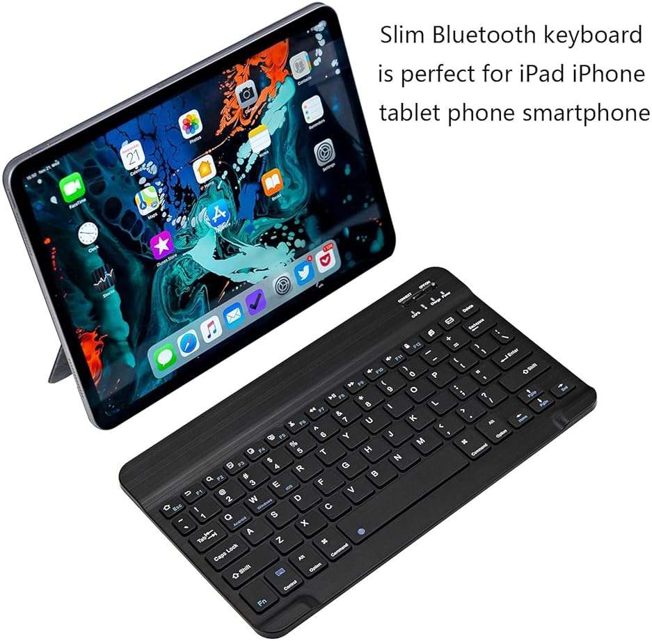 Ultra-Slim Bluetooth Keyboard Portable Mini Wireless Keyboard Rechargeable for Apple iPad iPhone Samsung Tablet Phone Smartphone iPadOS iOS Android (10 inch Black) - Image 2