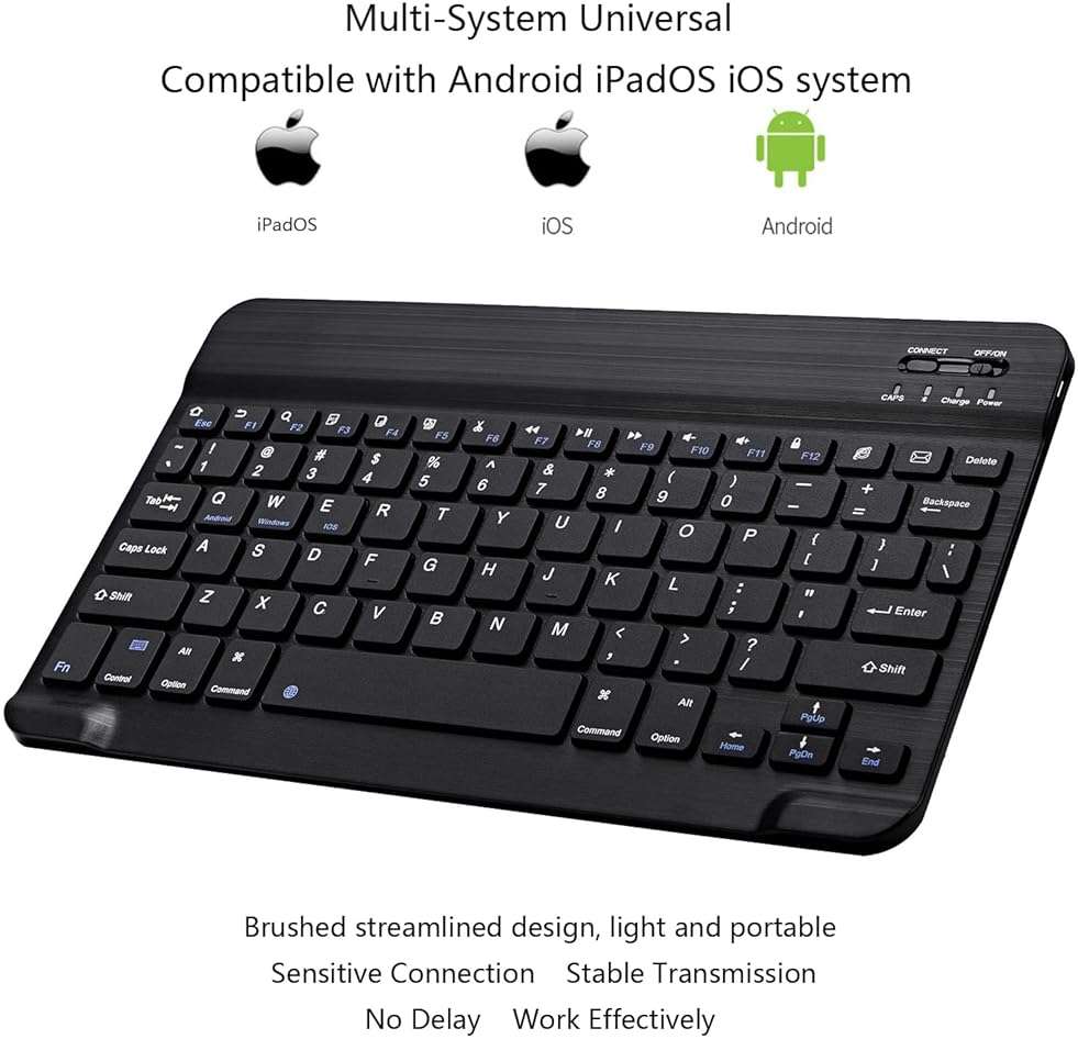 Ultra-Slim Bluetooth Keyboard Portable Mini Wireless Keyboard Rechargeable for Apple iPad iPhone Samsung Tablet Phone Smartphone iPadOS iOS Android (10 inch Black) - Image 3