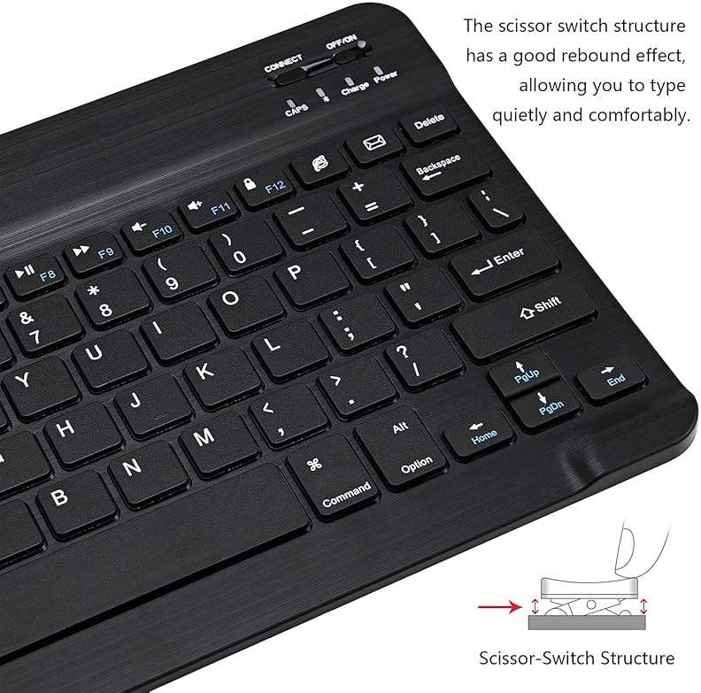 Ultra-Slim Bluetooth Keyboard Portable Mini Wireless Keyboard Rechargeable for Apple iPad iPhone Samsung Tablet Phone Smartphone iPadOS iOS Android (10 inch Black) - Image 4
