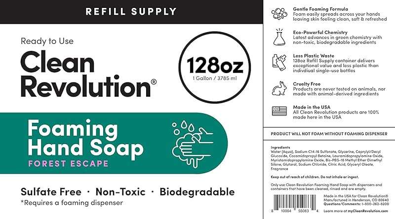 Clean Revolution Foaming Hand Soap Refill Supply Container, Ready to Use Formula, Forest Escape Fragrance, Gluten Free, 128 Fl. Oz - Image 6