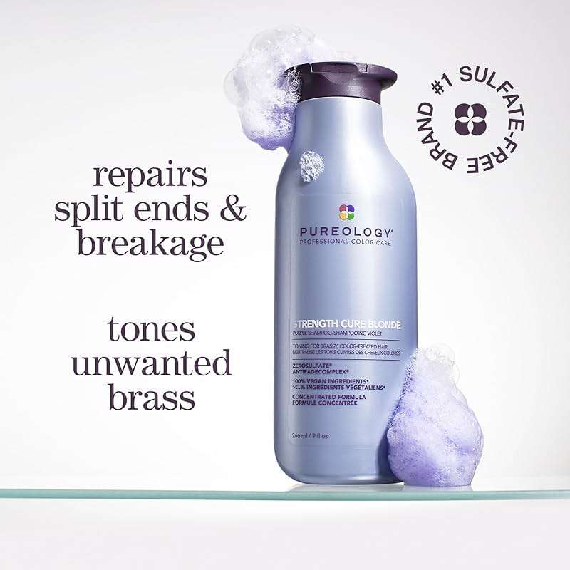 Pureology Strength Cure Blonde Purple Shampoo - For Blonde & Lightened Color-Treated Hair, Tones & Fortifies Brassy Hair, Sulfate-Free & Vegan - Image 2