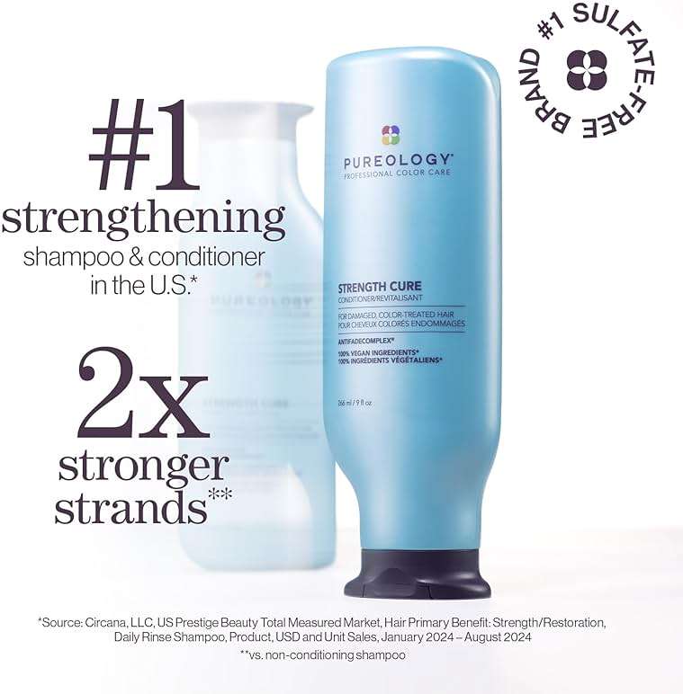 Pureology Strength Cure Conditioner - For Damaged or Color-Treated Hair, Reduces Breakage, Strengthens & Softens, With Sulfate-Free Formula, Vegan - Image 2