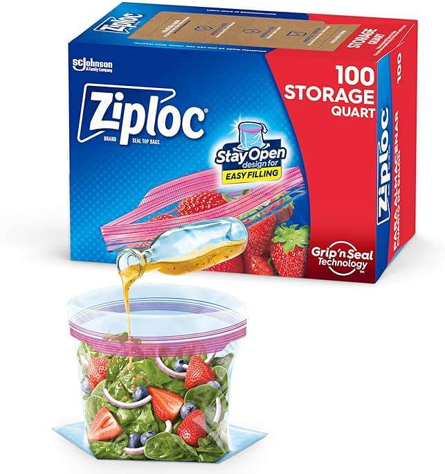 Ziploc Quart Food Storage Bags, Grip 'n Seal Technology for Easier Grip, Open, and Close, 100 Count - Image 1