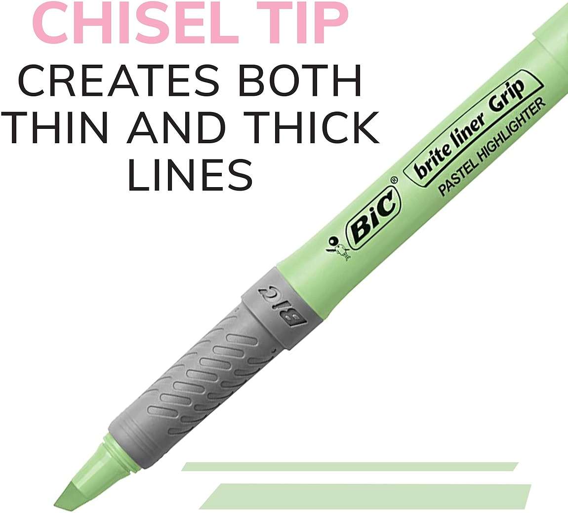 BIC Brite Liner Grip Pastel Highlighter Set, Chisel Tip, 6-Count Pack of Pastel Highlighters in Assorted Colors, Cute Highlighters for Bullet Journaling, Note Taking and More - Image 4