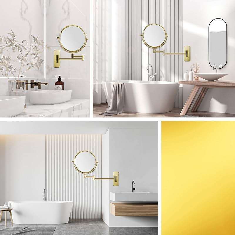 Nicesail Makeup Mirror, Wall Mounted 7X Magnifying Mirror Vanity Mirror for Bathroom, Extendable Swivel, Brass and 304 Stainless Steel Material for Hotel or Home, Shiny Gold Finish (8 Inch, 7X) - Image 3