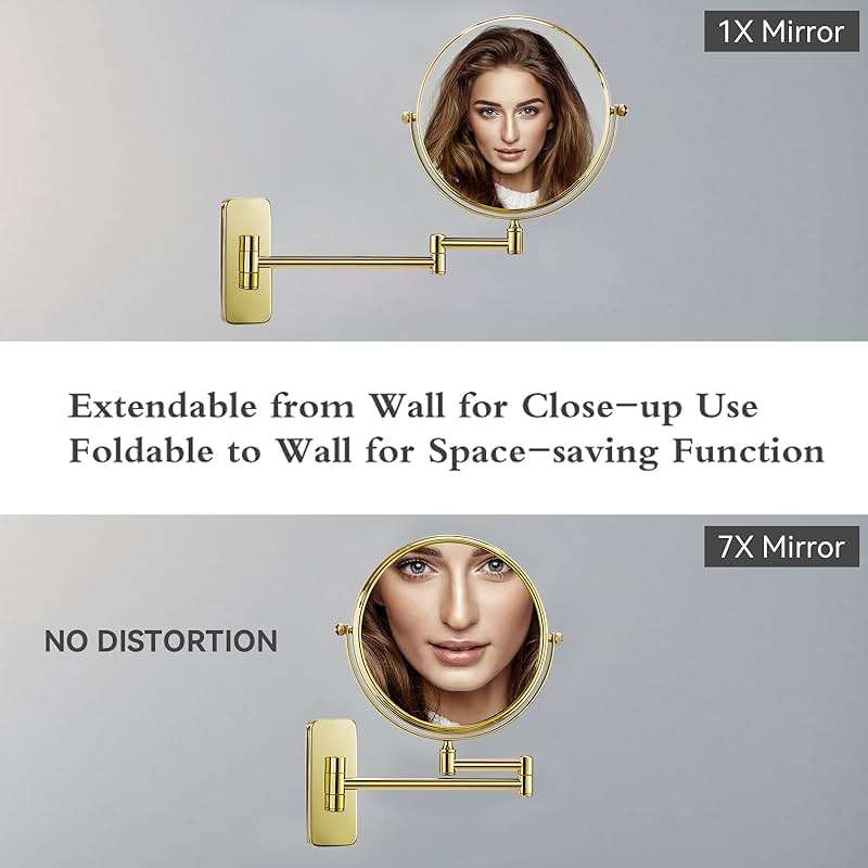 Nicesail Makeup Mirror, Wall Mounted 7X Magnifying Mirror Vanity Mirror for Bathroom, Extendable Swivel, Brass and 304 Stainless Steel Material for Hotel or Home, Shiny Gold Finish (8 Inch, 7X) - Image 5