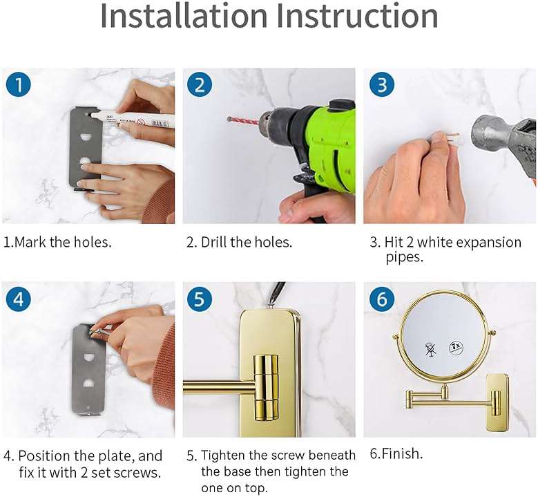Nicesail Makeup Mirror, Wall Mounted 7X Magnifying Mirror Vanity Mirror for Bathroom, Extendable Swivel, Brass and 304 Stainless Steel Material for Hotel or Home, Shiny Gold Finish (8 Inch, 7X) - Image 6