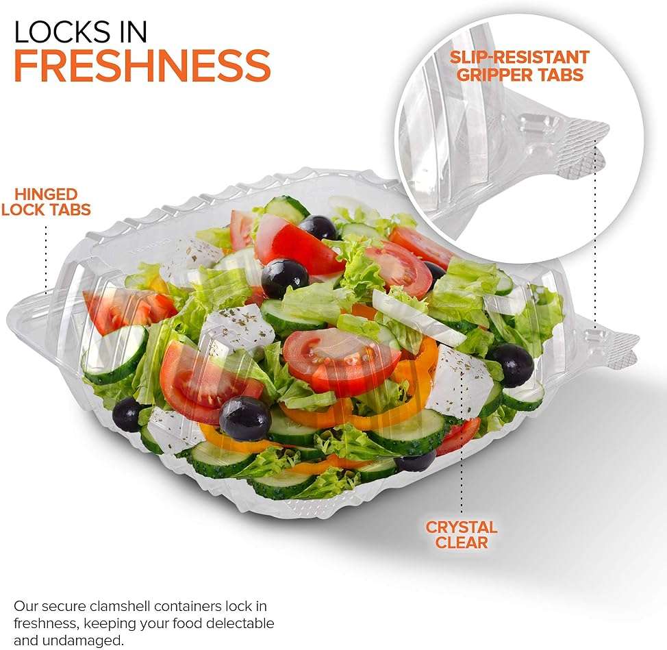 Stock Your Home Plastic 8 x 8 Inch Clamshell Takeout Tray (25 Count) – Disposable Hinged Containers for Dessert, Salads, Pasta, Sandwiches & More - Image 4