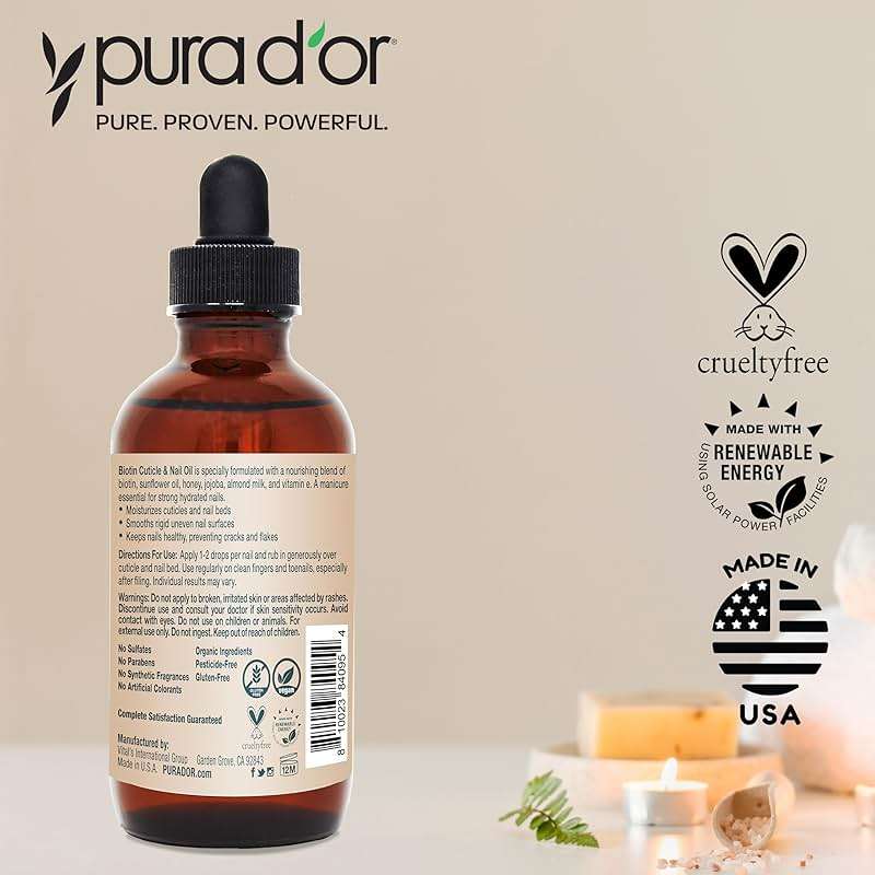 PURA D'OR 4 Oz Nail and Cuticle Oil - Nourishing Treatment with Dropper - Natural Blend Enriched with Biotin, Vitamin E, Milk for Nail Growth, Healthy Nail Beds and Great for Acrylic Nails - Image 6