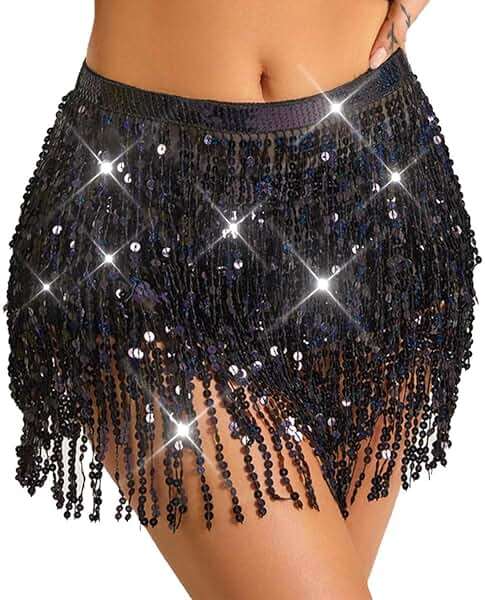 TWINKLEDE Mardi Gras Skirt Sequin Fringe Belly Dance Hip Scarf Skirts Rave Party Outfits for Women - Image 1