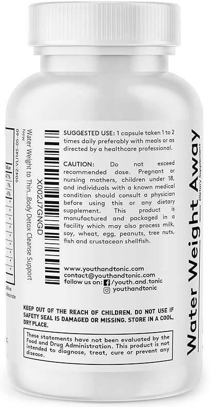 Youth & Tonic Water Pills for Fluid Retention – Water Weight Away Natural Diuretic for Bloat Relief & Fluid Balance, Support for Swollen Legs & Feet with Potassium & Vitamin B6 – 60 Pills - Image 8