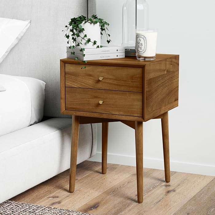 Nathan James 32704 Harper Mid-Century Oak Wood Nightstand with 2-Drawers, Small Side End Table with Storage, Brown - Image 1