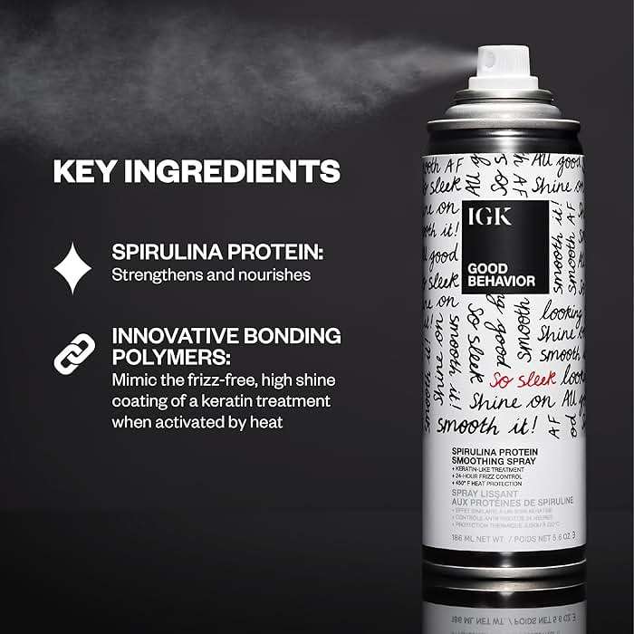 IGK GOOD BEHAVIOR Spirulina Protein Smoothing Spray | 4-Day Frizz Control + Heat Protectant | Vegan + Cruelty Free | 5.6 Oz - Image 3