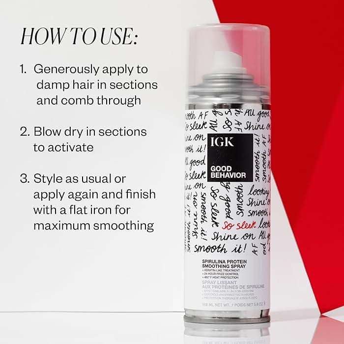 IGK GOOD BEHAVIOR Spirulina Protein Smoothing Spray | 4-Day Frizz Control + Heat Protectant | Vegan + Cruelty Free | 5.6 Oz - Image 5