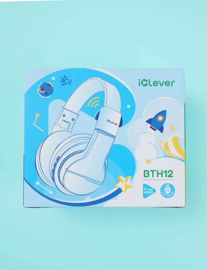 iClever BTH12 Kids Bluetooth Headphones,Colorful LED Lights Kids Headphones Wireless,74/85dBA Safe Volume,85H Playtime,Fast Charging,Bluetooth 5.2,Over Ear,Built-in Mic for iPad/Tablet/Airplane,Blue - Image 11
