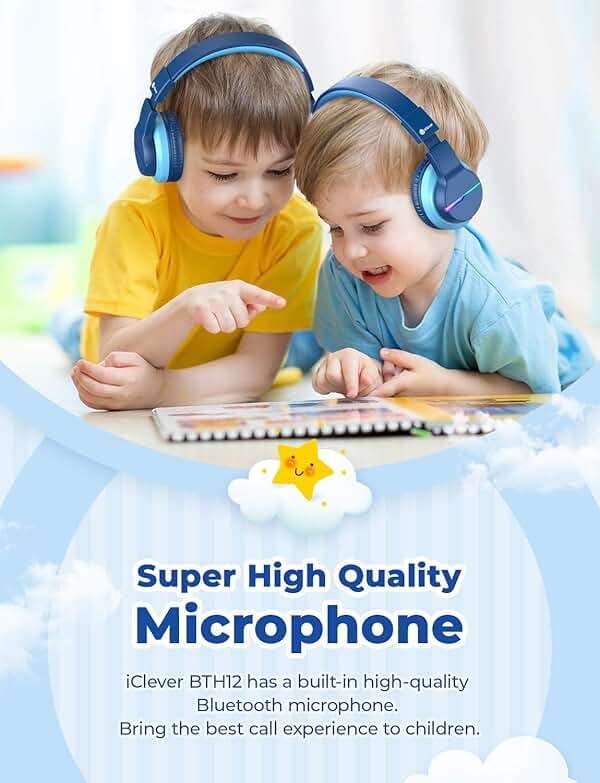 iClever BTH12 Kids Bluetooth Headphones,Colorful LED Lights Kids Headphones Wireless,74/85dBA Safe Volume,85H Playtime,Fast Charging,Bluetooth 5.2,Over Ear,Built-in Mic for iPad/Tablet/Airplane,Blue - Image 7