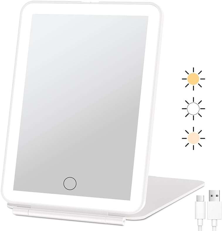 FUNTOUCH Rechargeable Travel Makeup Mirror with 72 Led Lights, Portable Lighted Beauty Mirror, 3 Color Lighting, Dimmable Touch Screen, Tabletop LED Folding Cosmetic Vanity Mirror - Image 1