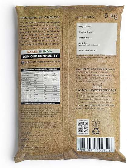 Two Brothers Organic Farms - Khapli Wheat Flour (5kg) | Low-Gluten Wheat Flour | High Dietary Fiber for Easy Digestion | Stoneground Emmer | Khapli Atta | Organic Atta (Pack of 1 kg x 5) - Image 3