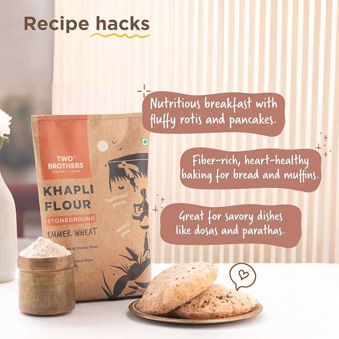 Two Brothers Organic Farms - Khapli Wheat Flour (5kg) | Low-Gluten Wheat Flour | High Dietary Fiber for Easy Digestion | Stoneground Emmer | Khapli Atta | Organic Atta (Pack of 1 kg x 5) - Image 5