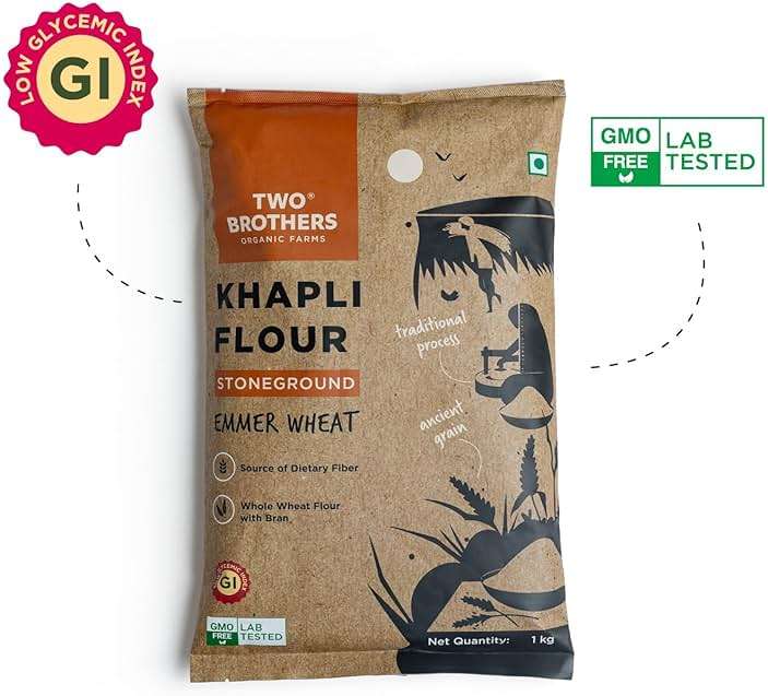 Two Brothers Organic Farms - Khapli Wheat Flour (5kg) | Low-Gluten Wheat Flour | High Dietary Fiber for Easy Digestion | Stoneground Emmer | Khapli Atta | Organic Atta (Pack of 1 kg x 5) - Image 8