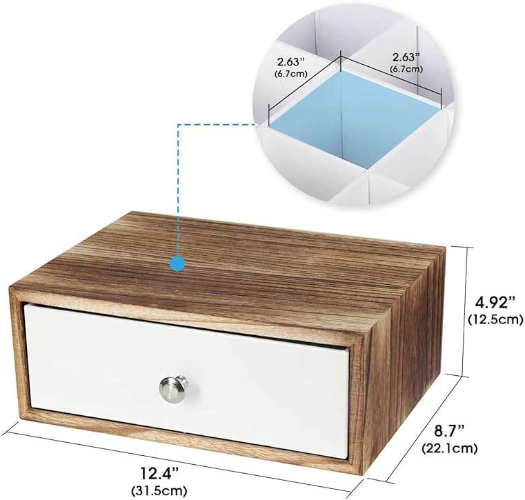 JACKCUBE DESIGN Rustic Wood Tea Storage Box Tea Bag Organizer Stand Holder Drawer / 12 Adjustable Compartments and White Faux Leather Drawer/Acrylic Divider - :MK447C - Image 3