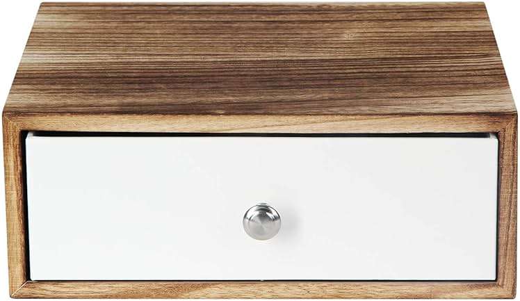 JACKCUBE DESIGN Rustic Wood Tea Storage Box Tea Bag Organizer Stand Holder Drawer / 12 Adjustable Compartments and White Faux Leather Drawer/Acrylic Divider - :MK447C - Image 8