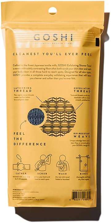 GOSHI Exfoliating Shower Towel - Long Body Scrubber for Back Acne, KP & Smooth Skin - Durable Rip-Resistant Weave, Quick-Dry Nylon Washcloth - Ethically Crafted in Gunma, Japan - Grey - Image 2
