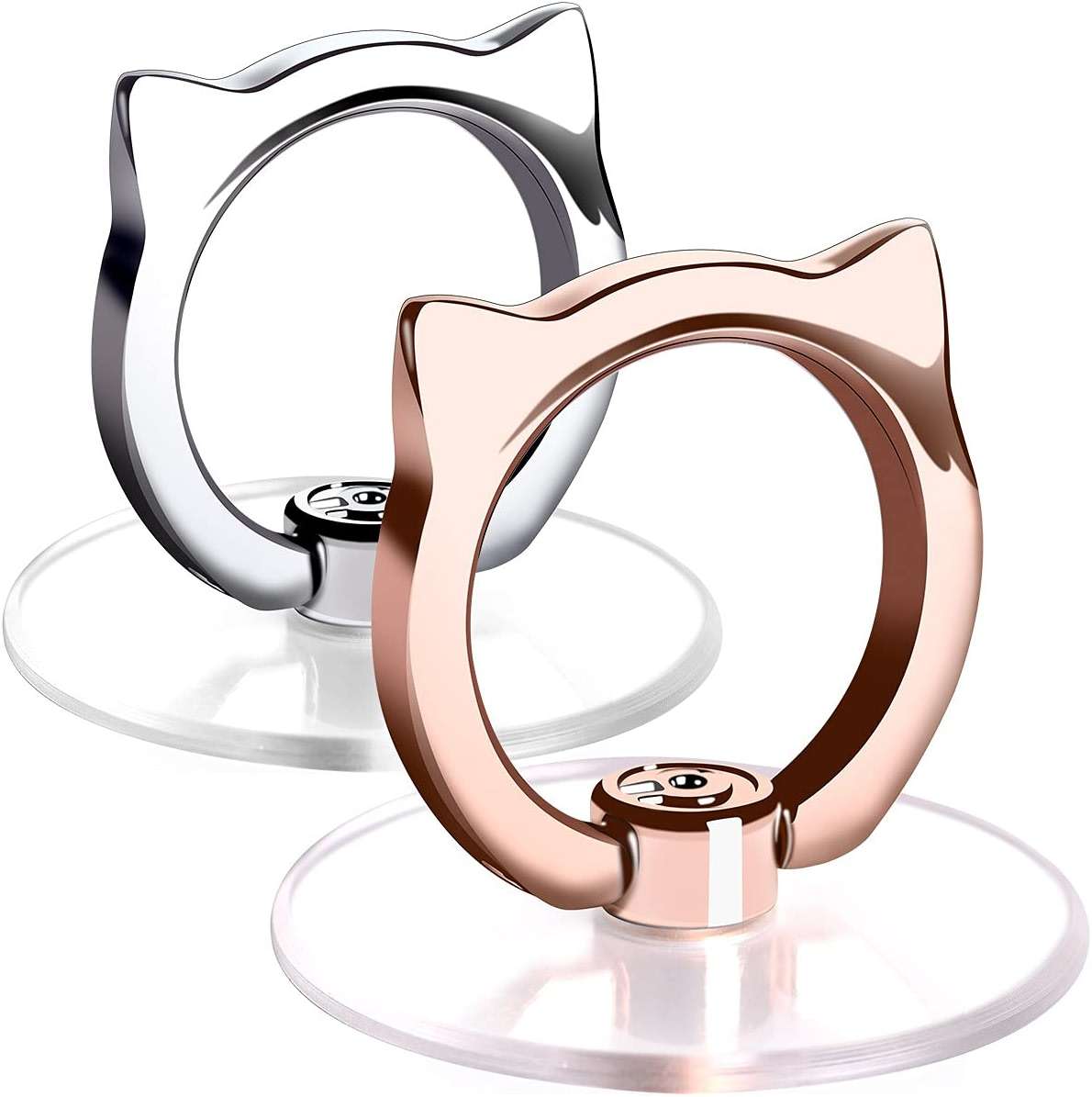 Cat Phone Ring Holder - EI Sonador Clear Cell Phone Ring Holder Transparent Stand Finger Grip (1 Silver + 1 Rose Gold Cat) - Image 1
