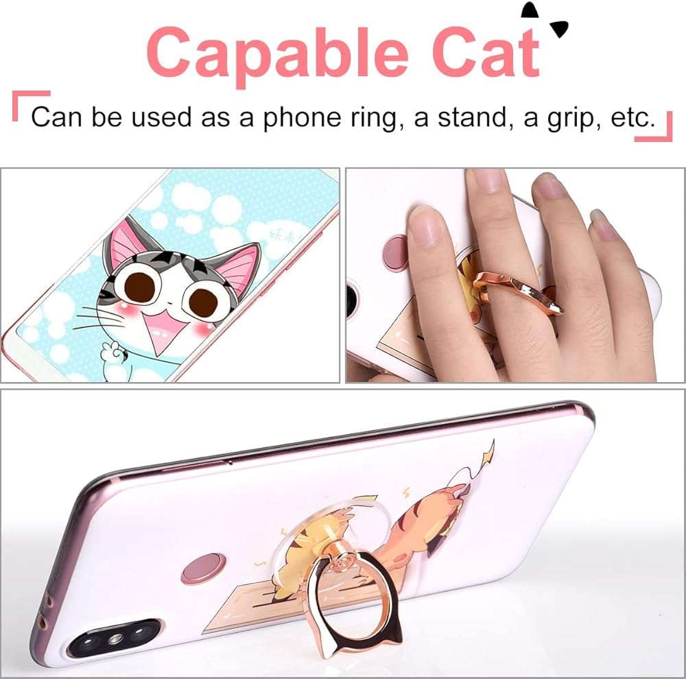 Cat Phone Ring Holder - EI Sonador Clear Cell Phone Ring Holder Transparent Stand Finger Grip (1 Silver + 1 Rose Gold Cat) - Image 2
