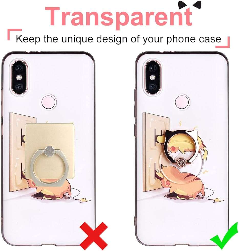Cat Phone Ring Holder - EI Sonador Clear Cell Phone Ring Holder Transparent Stand Finger Grip (1 Silver + 1 Rose Gold Cat) - Image 3