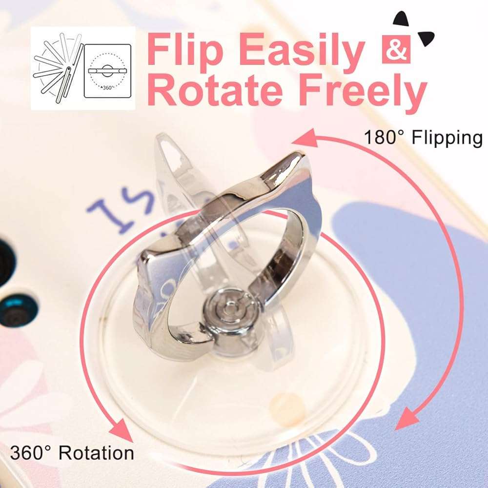 Cat Phone Ring Holder - EI Sonador Clear Cell Phone Ring Holder Transparent Stand Finger Grip (1 Silver + 1 Rose Gold Cat) - Image 5